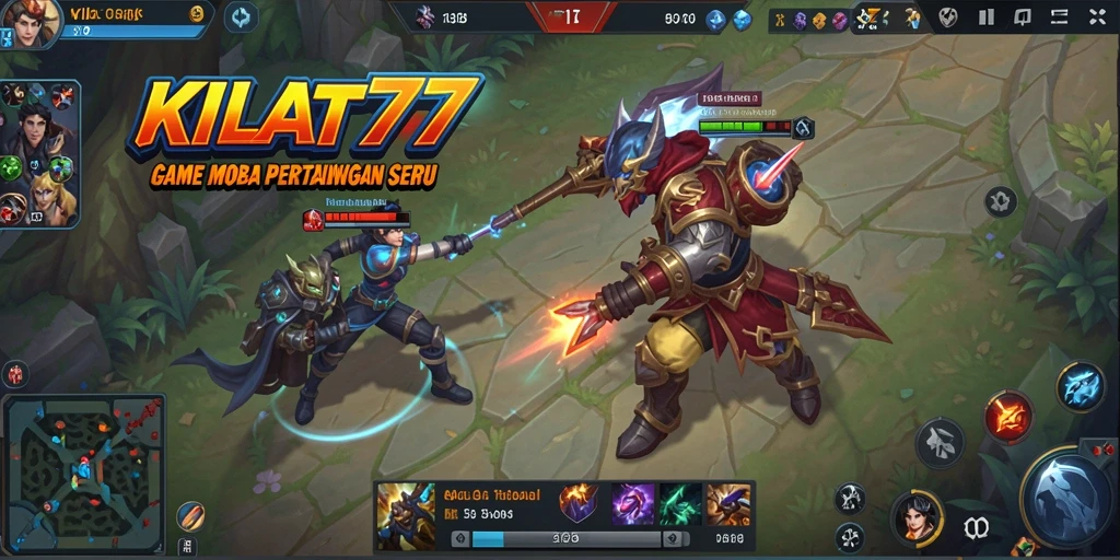 Tampilan gameplay KILAT77 dengan aksi MOBA yang mendebarkan.
