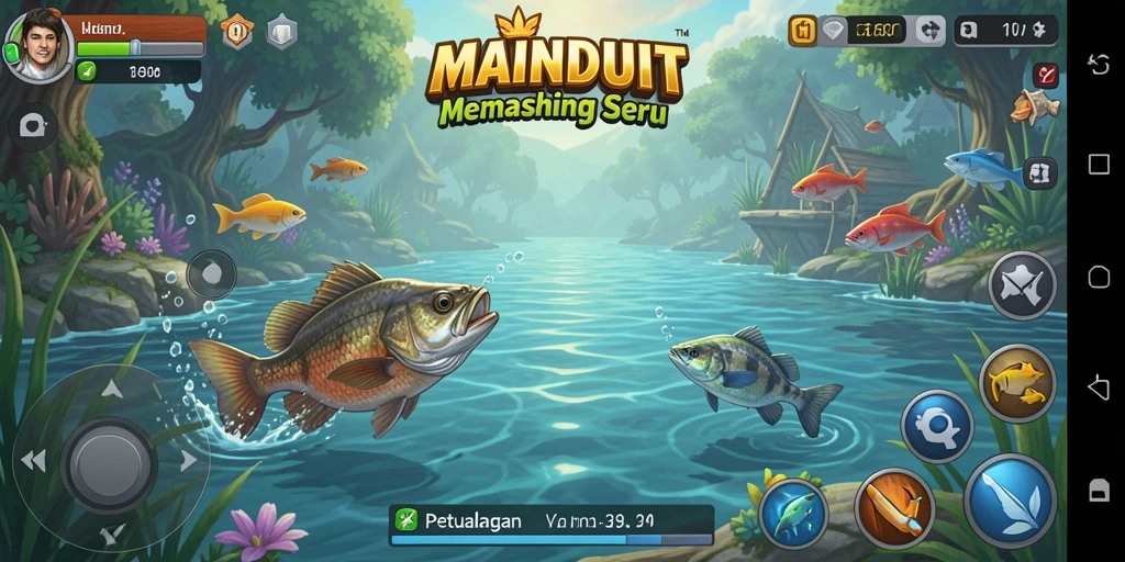 Screenshot gameplay MAINDUIT menampilkan aksi memancing yang seru dan menantang.