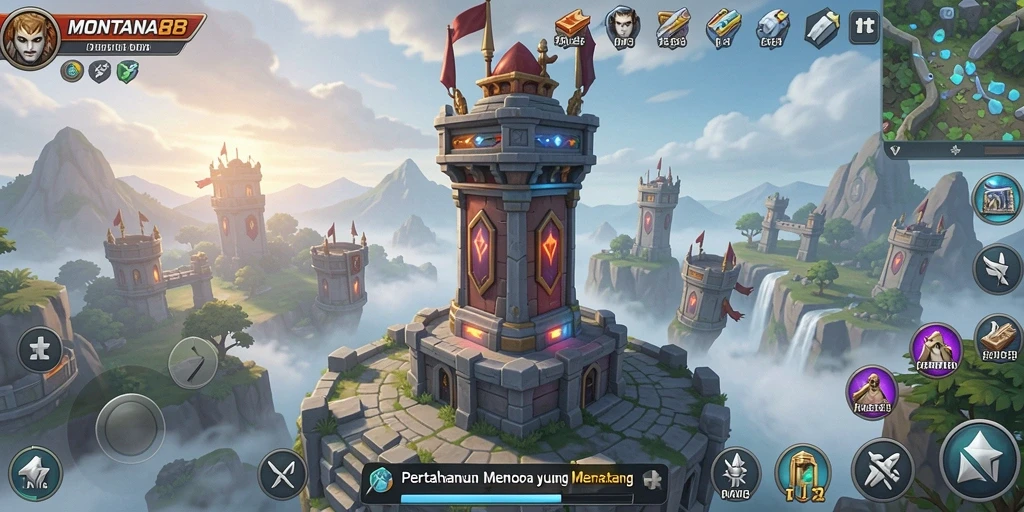 Tampilan gameplay seru dari MONTANA88 dalam genre Tower Defense.
